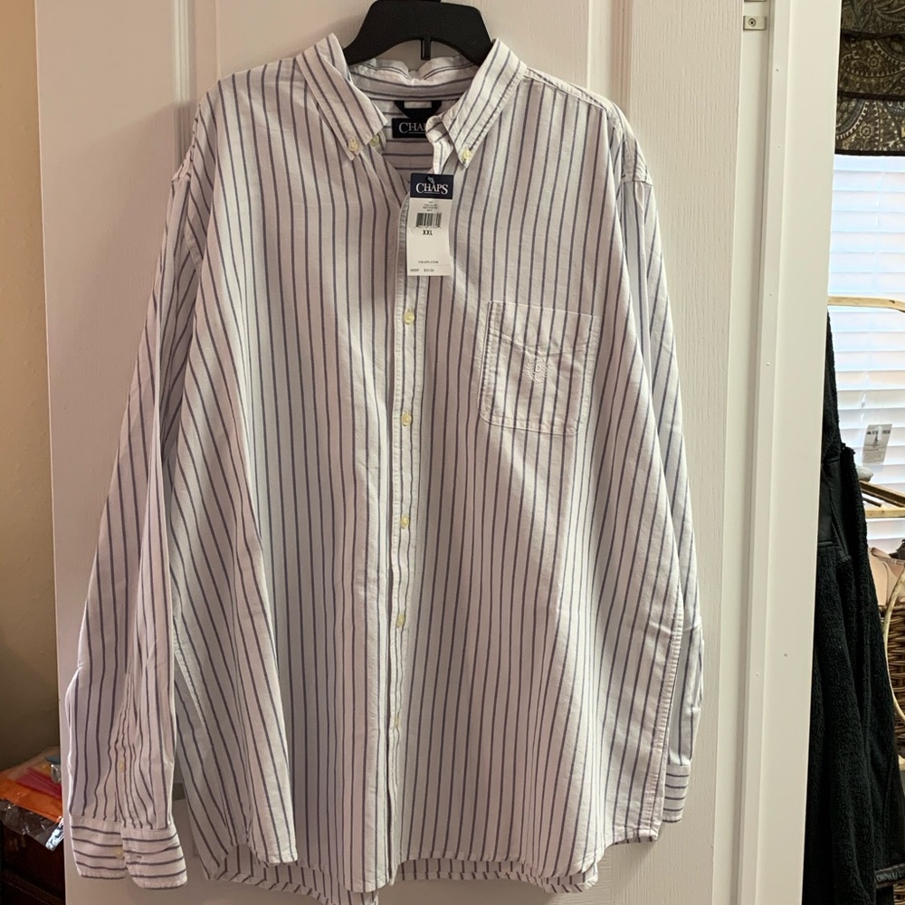 Chaps white with blue pinstripes